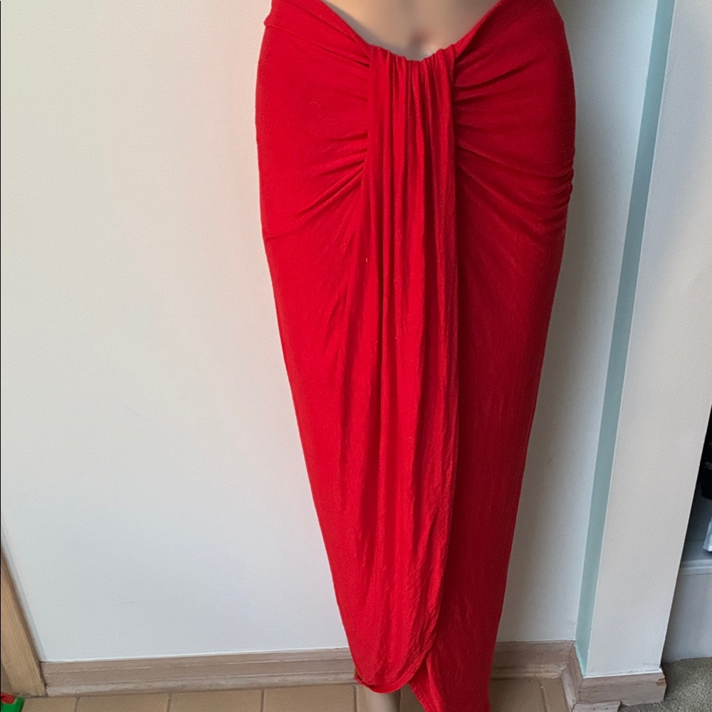 AKIRA Red Maxi Skirt High Low Elastic Waistband Size Small